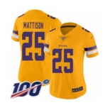 Women's Minnesota Vikings #25 Alexander Mattison Limited Gold Inverted Legend 100th Season Football Jersey