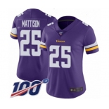 Women's Minnesota Vikings #25 Alexander Mattison Purple Team Color Vapor Untouchable Limited Player 100th Season Football Jersey