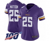 Women's Minnesota Vikings #25 Alexander Mattison Purple Team Color Vapor Untouchable Limited Player 100th Season Football Jersey