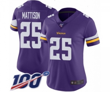 Women's Minnesota Vikings #25 Alexander Mattison Purple Team Color Vapor Untouchable Limited Player 100th Season Football Jersey