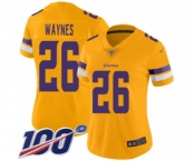 Women's Minnesota Vikings #26 Trae Waynes Limited Gold Inverted Legend 100th Season Football Jersey