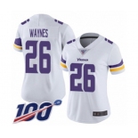 Women's Minnesota Vikings #26 Trae Waynes White Vapor Untouchable Limited Player 100th Season Football Jersey