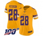 Women's Minnesota Vikings #28 Adrian Peterson Limited Gold Inverted Legend 100th Season Football Jersey