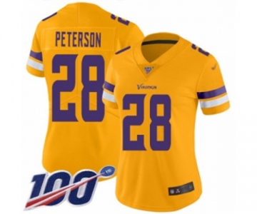 Women's Minnesota Vikings #28 Adrian Peterson Limited Gold Inverted Legend 100th Season Football Jersey