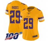 Women's Minnesota Vikings #29 Xavier Rhodes Limited Gold Inverted Legend 100th Season Football Jersey