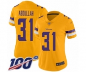 Women's Minnesota Vikings #31 Ameer Abdullah Limited Gold Inverted Legend 100th Season Football Jersey