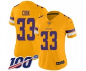 Women's Minnesota Vikings #33 Dalvin Cook Limited Gold Inverted Legend 100th Season Football Jersey