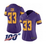 Women's Minnesota Vikings #33 Dalvin Cook Limited Purple Rush Vapor Untouchable 100th Season Football Jersey