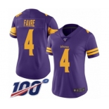 Women's Minnesota Vikings #4 Brett Favre Limited Purple Rush Vapor Untouchable 100th Season Football Jersey