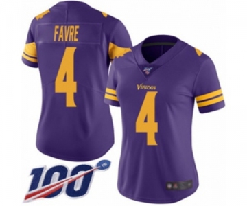 Women's Minnesota Vikings #4 Brett Favre Limited Purple Rush Vapor Untouchable 100th Season Football Jersey