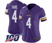 Women's Minnesota Vikings #4 Brett Favre Purple Team Color Vapor Untouchable Limited Player 100th Season Football Jersey