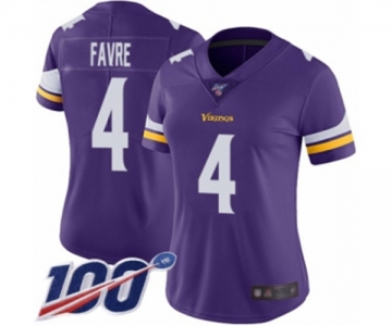 Women's Minnesota Vikings #4 Brett Favre Purple Team Color Vapor Untouchable Limited Player 100th Season Football Jersey