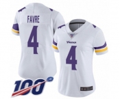 Women's Minnesota Vikings #4 Brett Favre White Vapor Untouchable Limited Player 100th Season Football Jersey