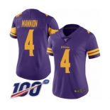 Women's Minnesota Vikings #4 Sean Mannion Limited Purple Rush Vapor Untouchable 100th Season Football Jersey