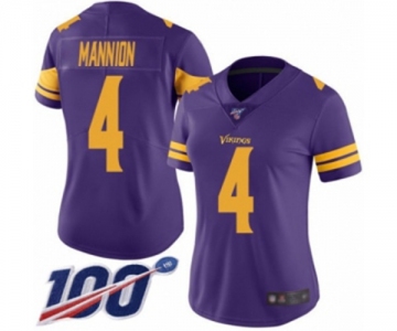 Women's Minnesota Vikings #4 Sean Mannion Limited Purple Rush Vapor Untouchable 100th Season Football Jersey