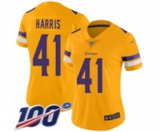 Women's Minnesota Vikings #41 Anthony Harris Limited Gold Inverted Legend 100th Season Football Jersey