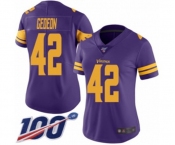 Women's Minnesota Vikings #42 Ben Gedeon Limited Purple Rush Vapor Untouchable 100th Season Football Jersey