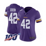 Women's Minnesota Vikings #42 Ben Gedeon Purple Team Color Vapor Untouchable Limited Player 100th Season Football Jersey