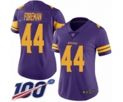 Women's Minnesota Vikings #44 Chuck Foreman Limited Purple Rush Vapor Untouchable 100th Season Football Jersey