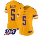 Women's Minnesota Vikings #5 Dan Bailey Limited Gold Inverted Legend 100th Season Football Jersey