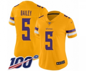 Women's Minnesota Vikings #5 Dan Bailey Limited Gold Inverted Legend 100th Season Football Jersey