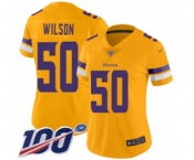 Women's Minnesota Vikings #50 Eric Wilson Limited Gold Inverted Legend 100th Season Football Jersey