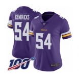 Women's Minnesota Vikings #54 Eric Kendricks Purple Team Color Vapor Untouchable Limited Player 100th Season Football Jersey