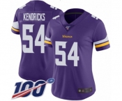 Women's Minnesota Vikings #54 Eric Kendricks Purple Team Color Vapor Untouchable Limited Player 100th Season Football Jersey