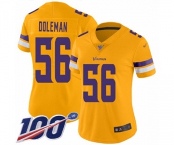 Women's Minnesota Vikings #56 Chris Doleman Limited Gold Inverted Legend 100th Season Football Jersey