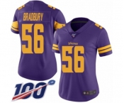 Women's Minnesota Vikings #56 Garrett Bradbury Limited Purple Rush Vapor Untouchable 100th Season Football Jersey