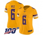 Women's Minnesota Vikings #6 Matt Wile Limited Gold Inverted Legend 100th Season Football Jersey