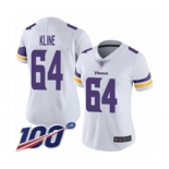 Women's Minnesota Vikings #64 Josh Kline White Vapor Untouchable Limited Player 100th Season Football Jersey