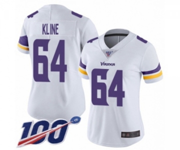 Women's Minnesota Vikings #64 Josh Kline White Vapor Untouchable Limited Player 100th Season Football Jersey