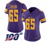 Women's Minnesota Vikings #65 Pat Elflein Limited Purple Rush Vapor Untouchable 100th Season Football Jersey