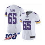 Women's Minnesota Vikings #65 Pat Elflein White Vapor Untouchable Limited Player 100th Season Football Jersey