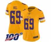 Women's Minnesota Vikings #69 Rashod Hill Limited Gold Inverted Legend 100th Season Football Jersey