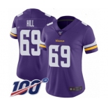 Women's Minnesota Vikings #69 Rashod Hill Purple Team Color Vapor Untouchable Limited Player 100th Season Football Jersey