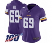 Women's Minnesota Vikings #69 Rashod Hill Purple Team Color Vapor Untouchable Limited Player 100th Season Football Jersey