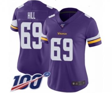 Women's Minnesota Vikings #69 Rashod Hill Purple Team Color Vapor Untouchable Limited Player 100th Season Football Jersey