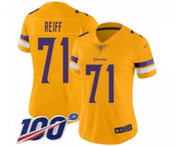 Women's Minnesota Vikings #71 Riley Reiff Limited Gold Inverted Legend 100th Season Football Jersey