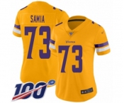 Women's Minnesota Vikings #73 Dru Samia Limited Gold Inverted Legend 100th Season Football Jersey