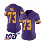 Women's Minnesota Vikings #73 Dru Samia Limited Purple Rush Vapor Untouchable 100th Season Football Jersey