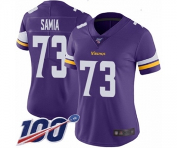 Women's Minnesota Vikings #73 Dru Samia Purple Team Color Vapor Untouchable Limited Player 100th Season Football Jersey