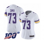 Women's Minnesota Vikings #73 Dru Samia White Vapor Untouchable Limited Player 100th Season Football Jersey