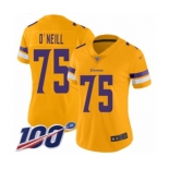 Women's Minnesota Vikings #75 Brian O'Neill Limited Gold Inverted Legend 100th Season Football Jersey