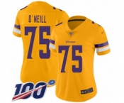 Women's Minnesota Vikings #75 Brian O'Neill Limited Gold Inverted Legend 100th Season Football Jersey