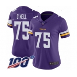 Women's Minnesota Vikings #75 Brian O'Neill Purple Team Color Vapor Untouchable Limited Player 100th Season Football Jersey