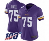 Women's Minnesota Vikings #75 Brian O'Neill Purple Team Color Vapor Untouchable Limited Player 100th Season Football Jersey