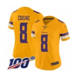 Women's Minnesota Vikings #8 Kirk Cousins Limited Gold Inverted Legend 100th Season Football Jersey