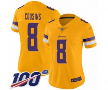 Women's Minnesota Vikings #8 Kirk Cousins Limited Gold Inverted Legend 100th Season Football Jersey